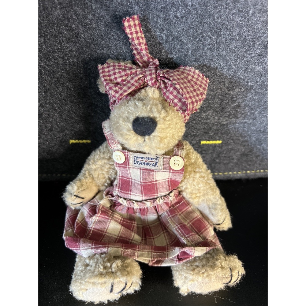 VTG 1985-98 Boyds Bears Eudemia Q Quignapple Red Plaid Gingham Dress Plush SS21